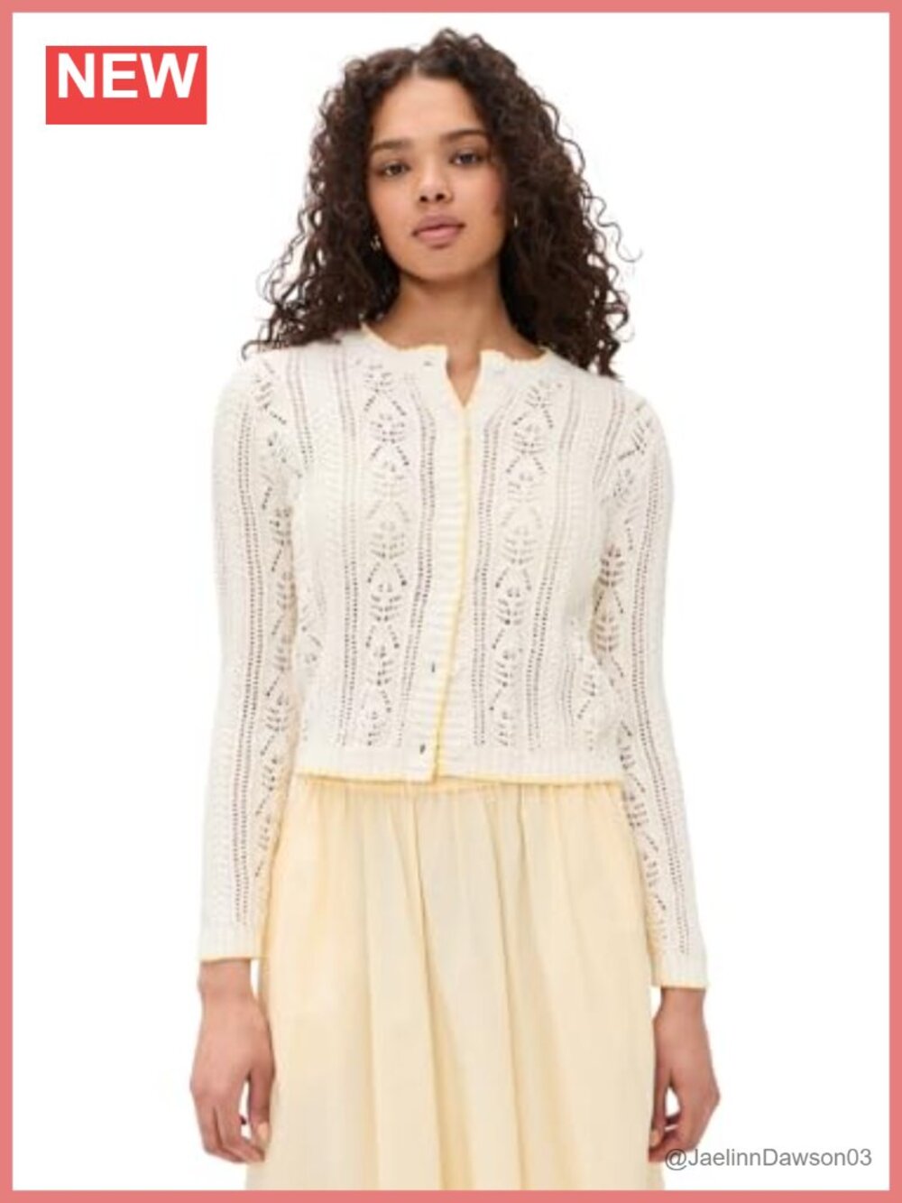 Cotton Pointelle Cardigan Long Sleeve Crew Neck Knit